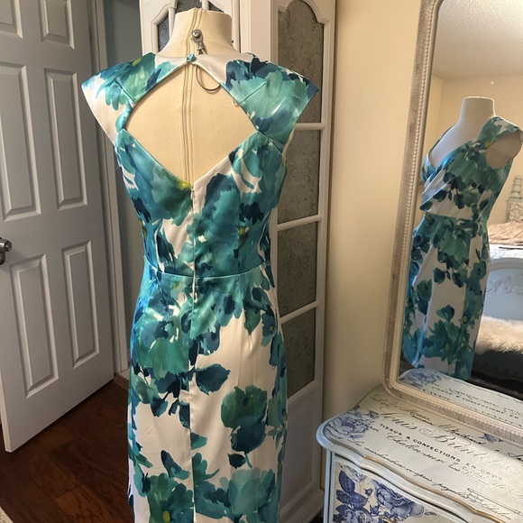 London Style Maggie watercolor cocktail dress 8 blue turquoise cutout back - Picture 2 of 3